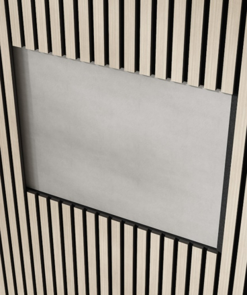 Акустическая панель, черный войлок, 2750х600х21мм, рейки МДФ, шпон дуб клер светлый